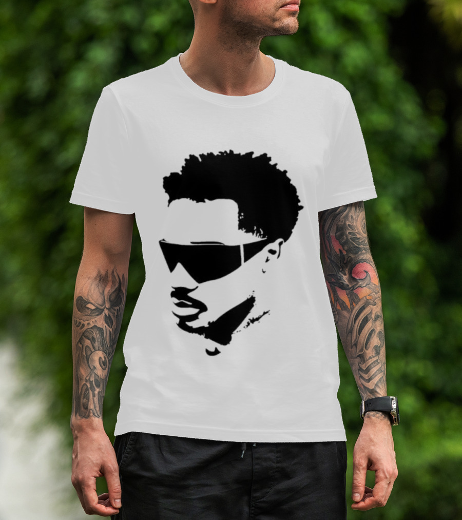 Plaqueboymax Face Outline With Sunglasses And Abstract Hair Sketch T-Shirt
