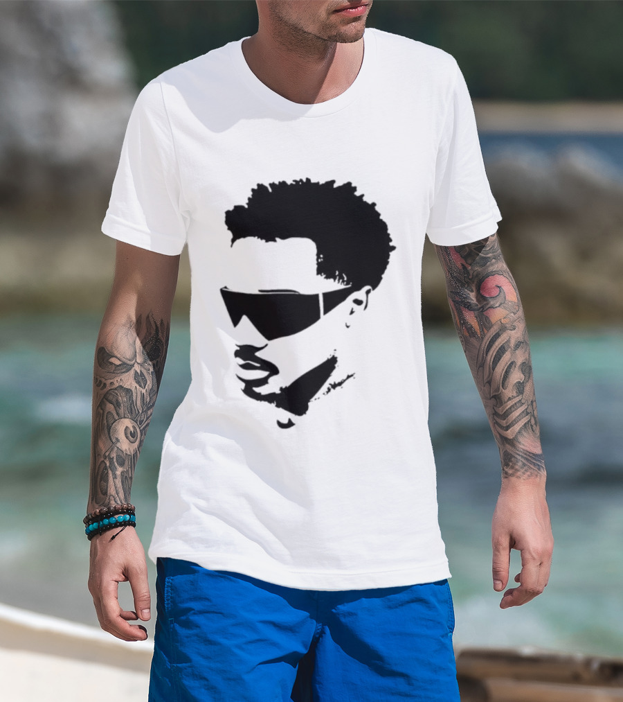 Plaqueboymax Face Outline With Sunglasses And Abstract Hair Sketch T-Shirt