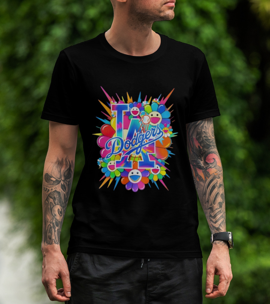 LA Dodgers Murakami Flower Burst Smiley Baseball T-Shirt