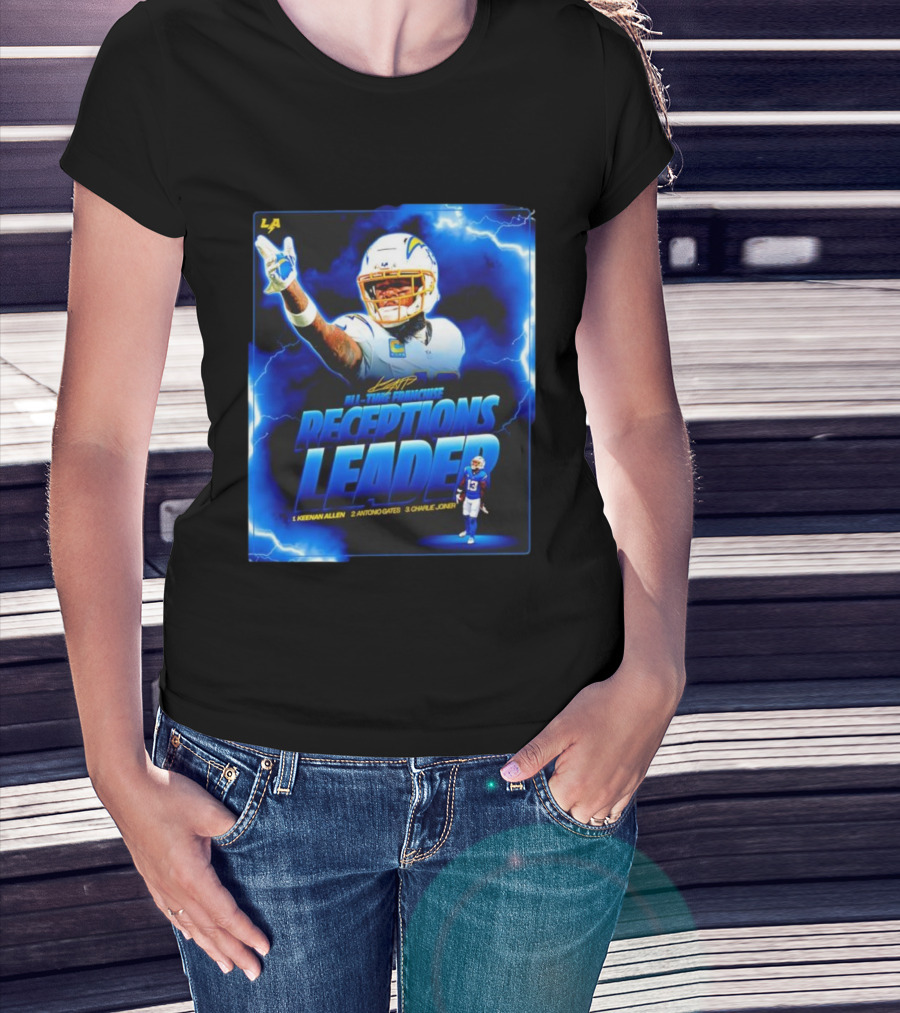 Keenan Allen Chargers All-Time Franchise Receptions Leader Lightning Theme T-Shirt