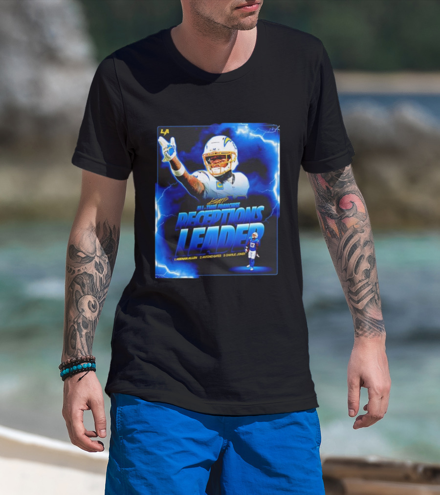 Keenan Allen Chargers All-Time Franchise Receptions Leader Lightning Theme T-Shirt