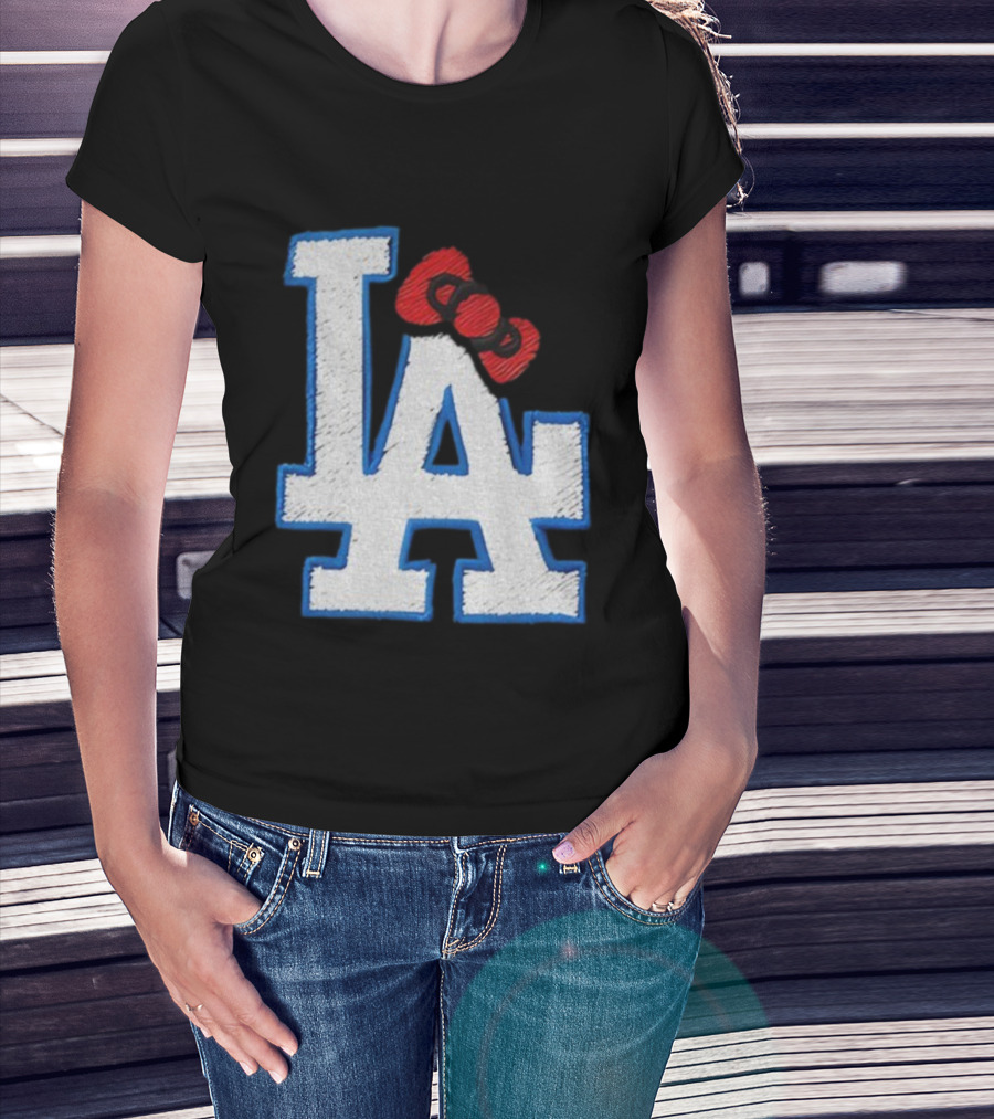 LA Dodgers Hello Kitty Bow Embroidery Collaboration T-Shirt