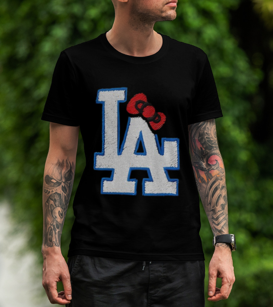 LA Dodgers Hello Kitty Bow Embroidery Collaboration T-Shirt