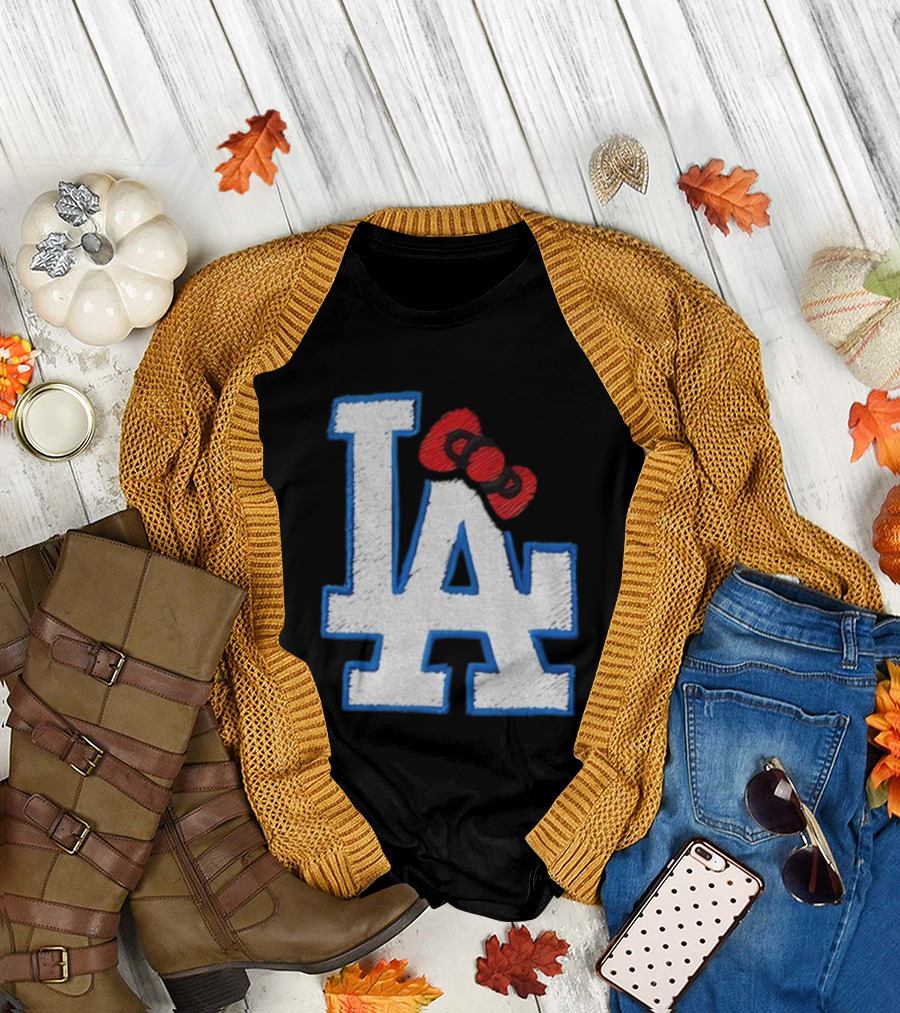 LA Dodgers Hello Kitty Bow Embroidery Collaboration T-Shirt