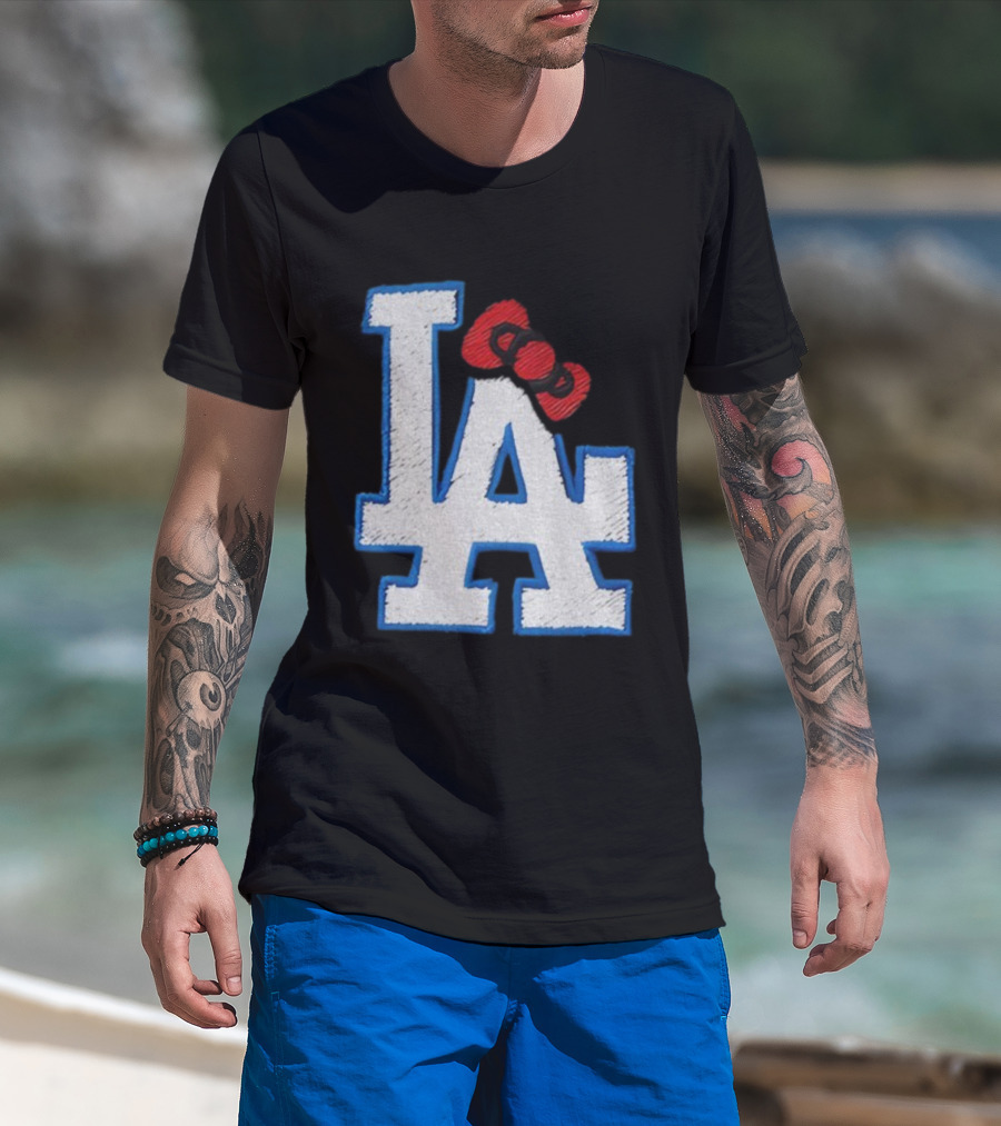 LA Dodgers Hello Kitty Bow Embroidery Collaboration T-Shirt