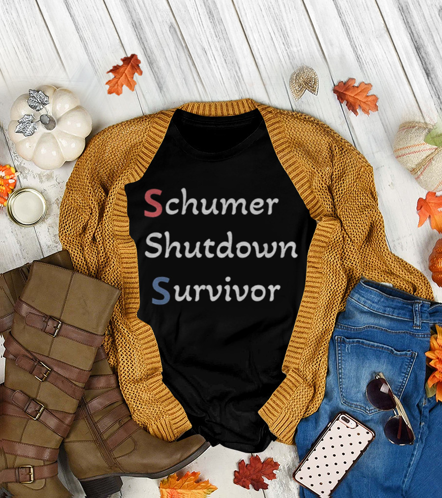 Schumer Shutdown Survivor Bold Statement Text With Patriotic Color Emphasis T-Shirt