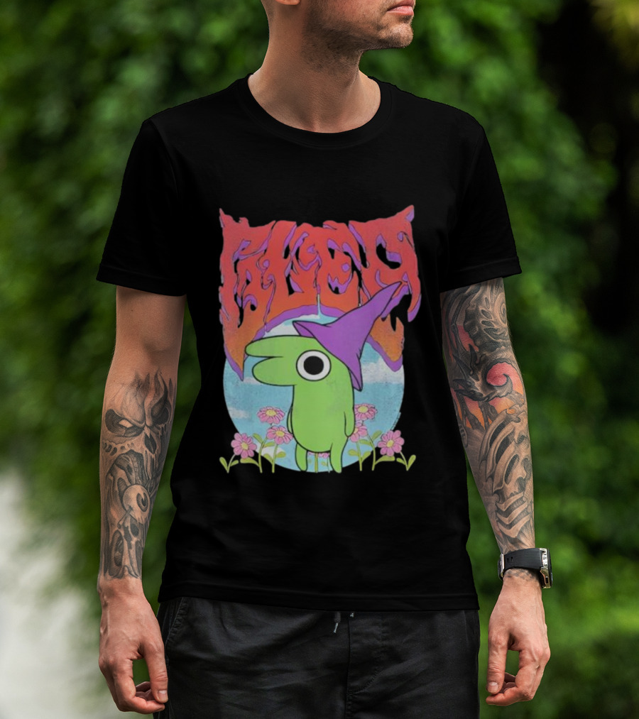 Glep Vintage Heavy Metal Cartoon With Flowers And Witch Hat T-Shirt