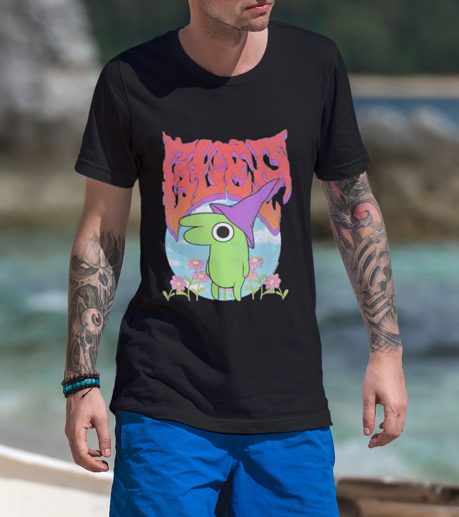 Glep Vintage Heavy Metal Cartoon With Flowers And Witch Hat T-Shirt