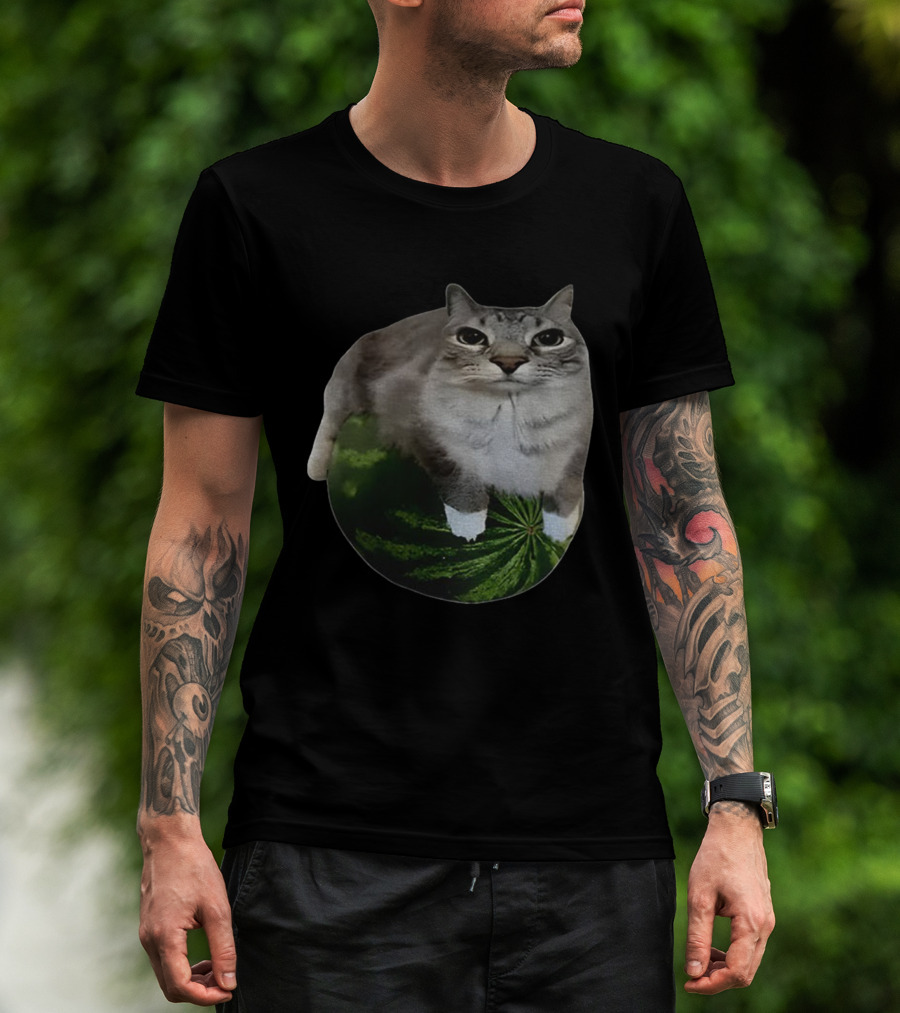 Watermelon Cat Meme Humor Collage T-Shirt