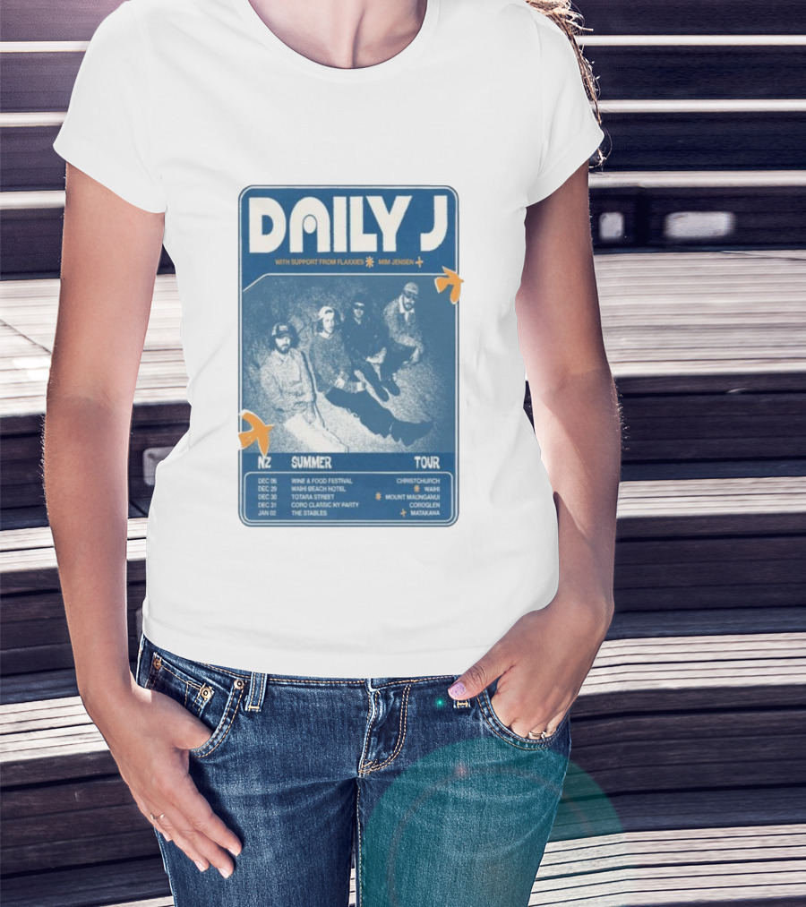Daily J NZ Summer Tour 2025-2026 Support From Flaxxies Mim Jensen Christchurch Matakana T-Shirt