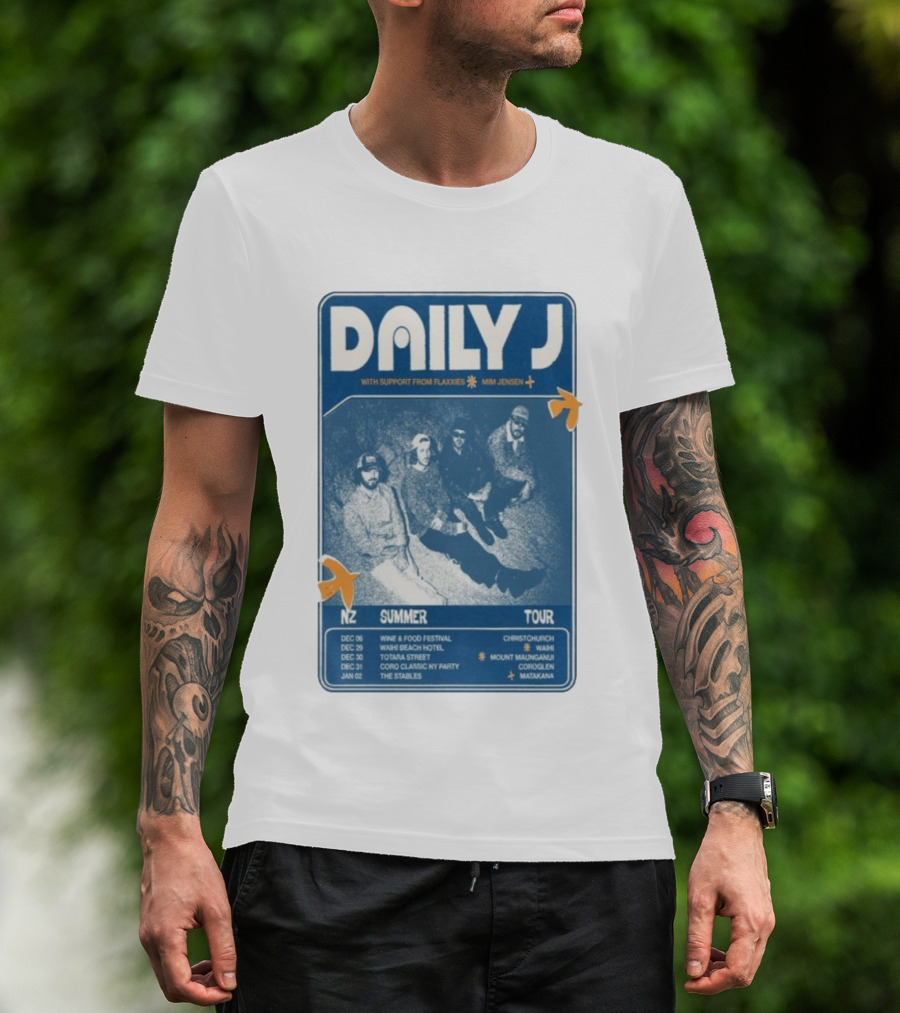 Daily J NZ Summer Tour 2025-2026 Support From Flaxxies Mim Jensen Christchurch Matakana T-Shirt