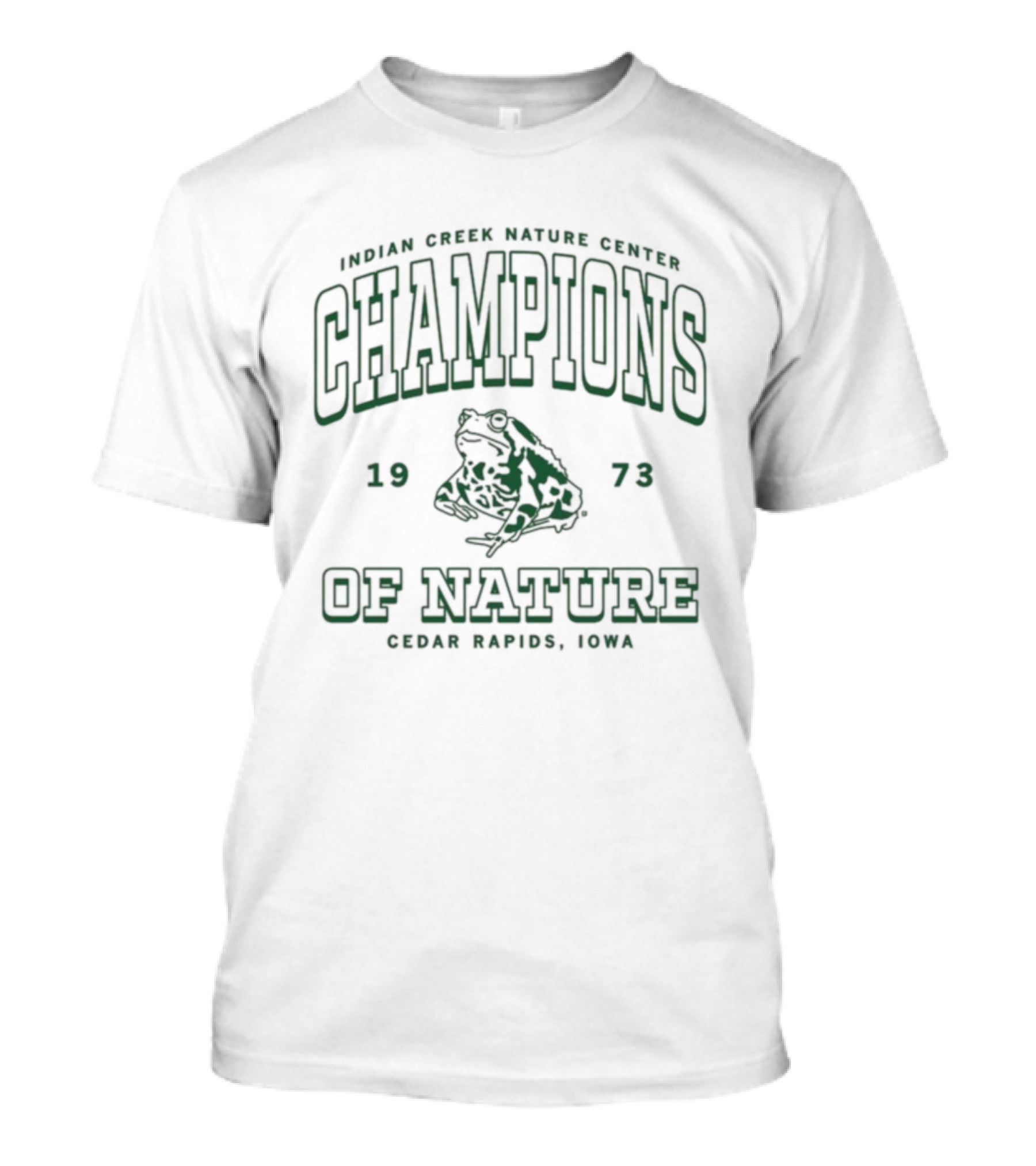 Indian Creek Nature Center Champions Of Nature 1973 Frog Cedar Rapids Iowa T-Shirt