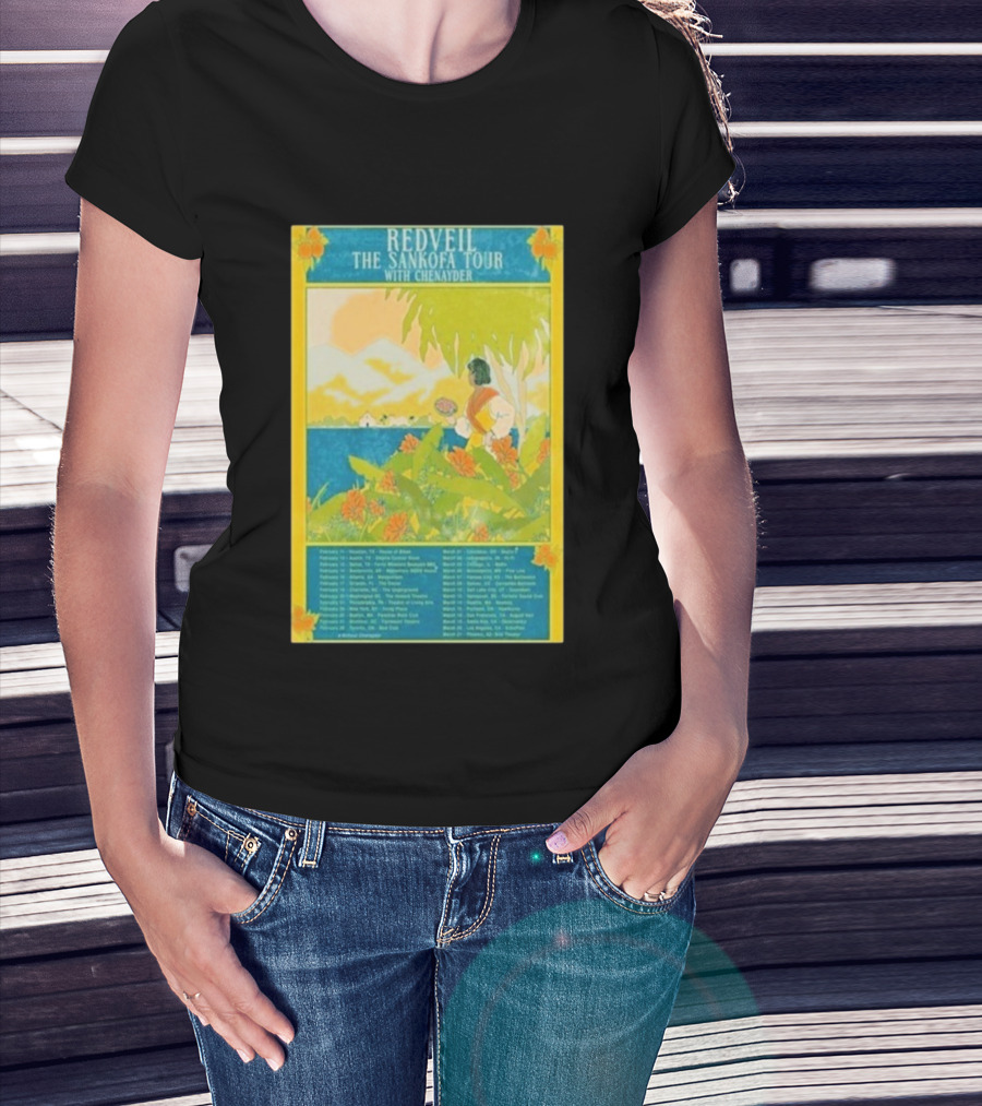 Redveil The Sankofa Tour With Chenayder 2026 Dates And Locations Art Nouveau Style Coastline Scene T-Shirt