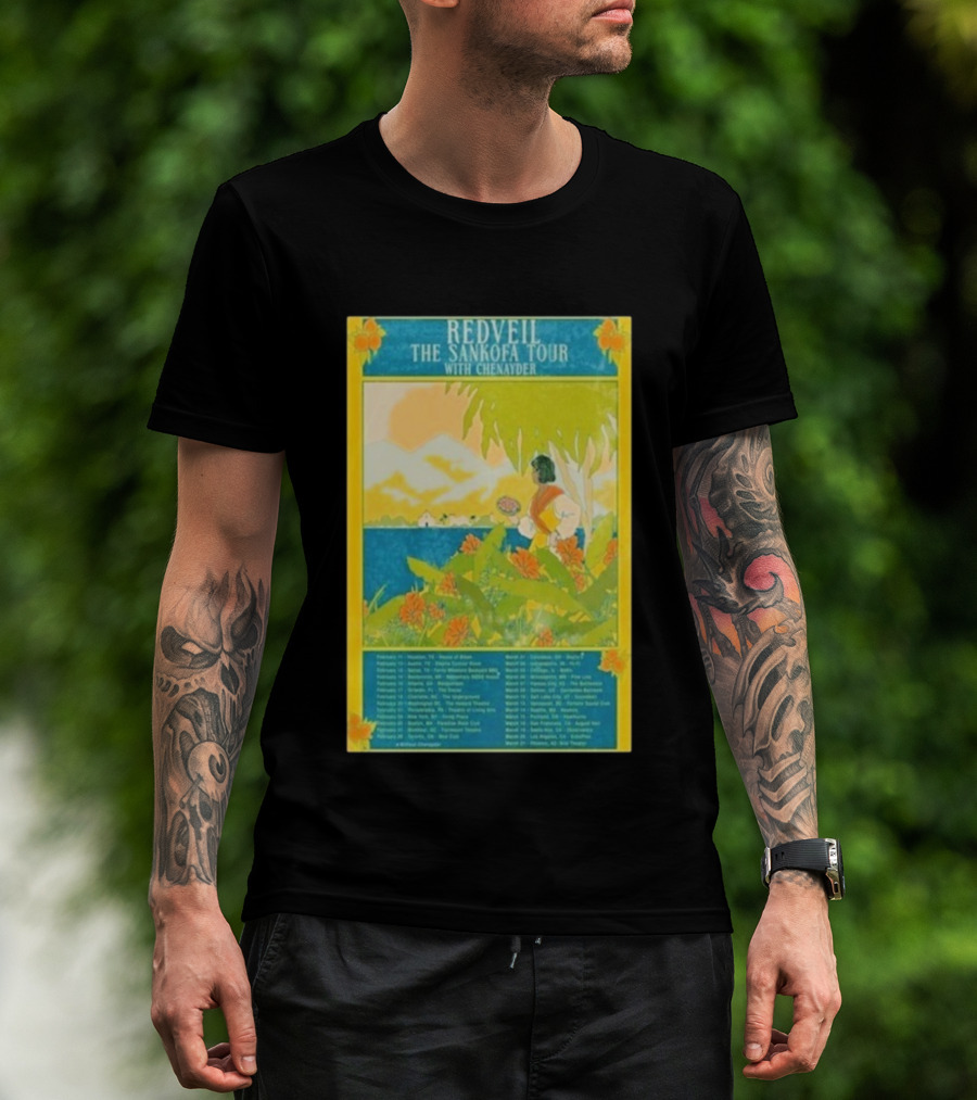 Redveil The Sankofa Tour With Chenayder 2026 Dates And Locations Art Nouveau Style Coastline Scene T-Shirt