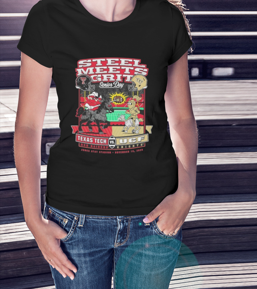 Steel Meets Grit Texas Tech Red Raiders Vs UCF Knights Senior Day Jones AT&T Stadium Mascot November 15 2025 T-Shirt
