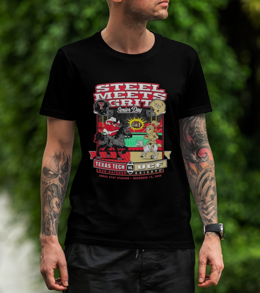 Steel Meets Grit Texas Tech Red Raiders Vs UCF Knights Senior Day Jones AT&T Stadium Mascot November 15 2025 T-Shirt