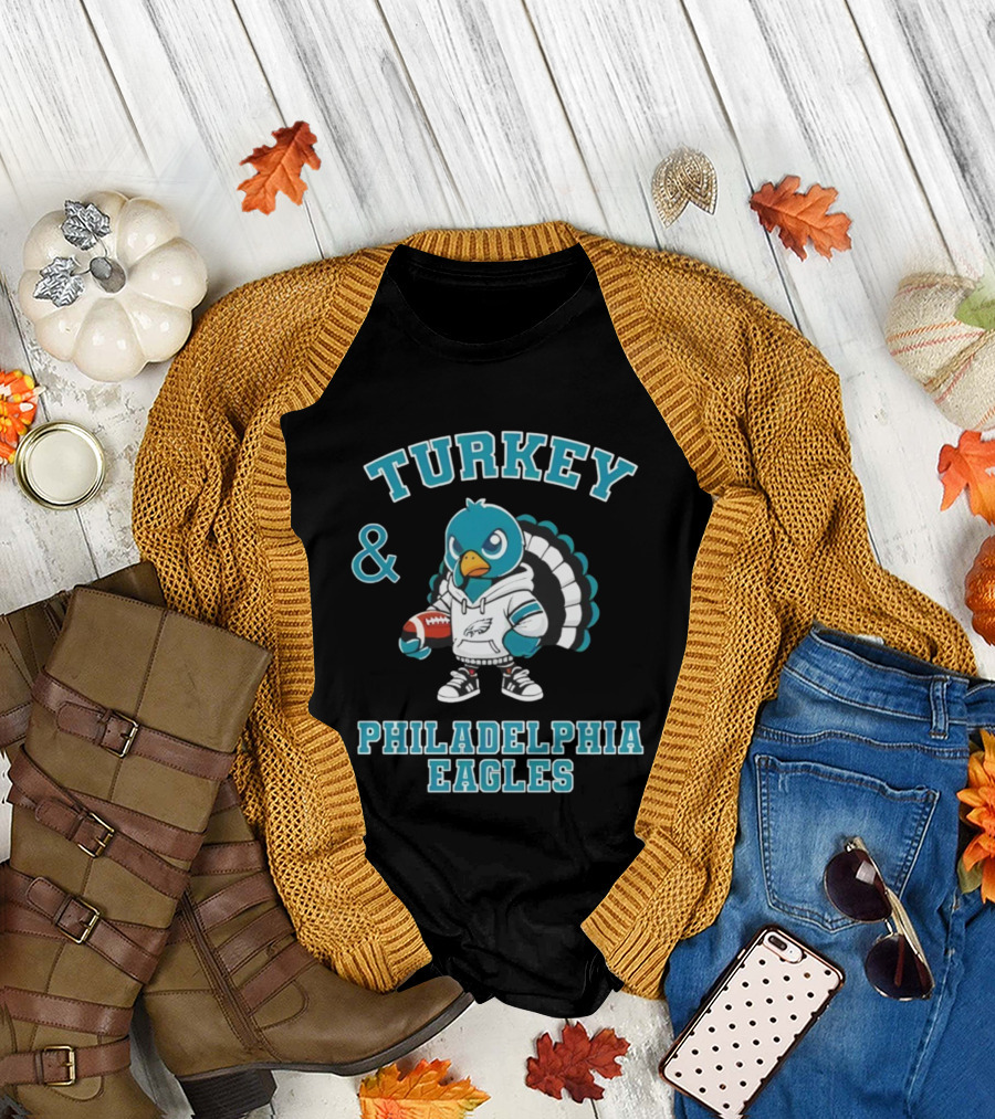 Turkey and Philadelphia Eagles Thanksgiving Football Fan Apparel T-Shirt