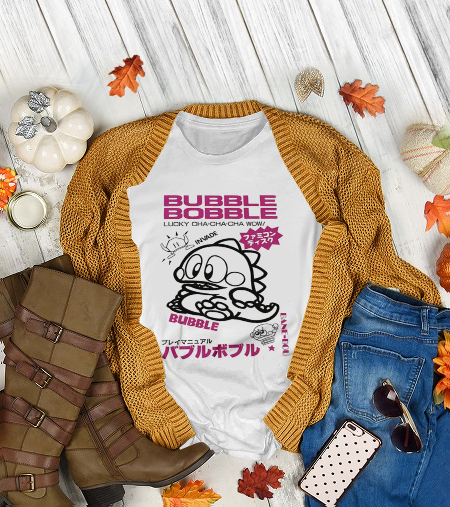 Bubble Bobble Japanese Lucky Cha Cha Cha Wow 80s Invade Vintage T-Shirt
