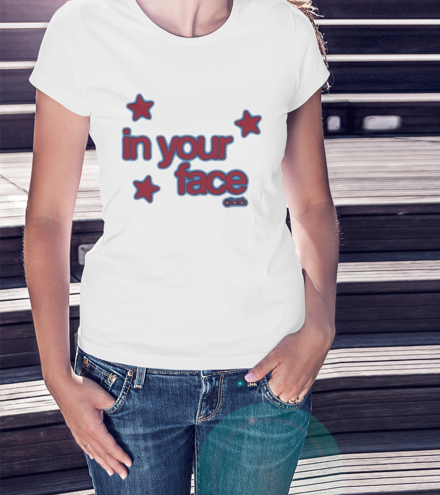 Pacifica In Your Face Stars Logo Bold Red And Blue Stars Pattern T-Shirt