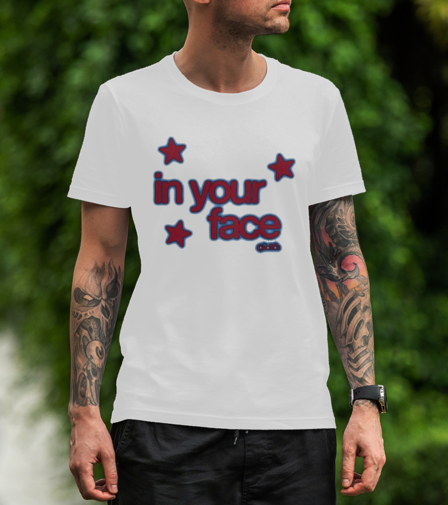 Pacifica In Your Face Stars Logo Bold Red And Blue Stars Pattern T-Shirt