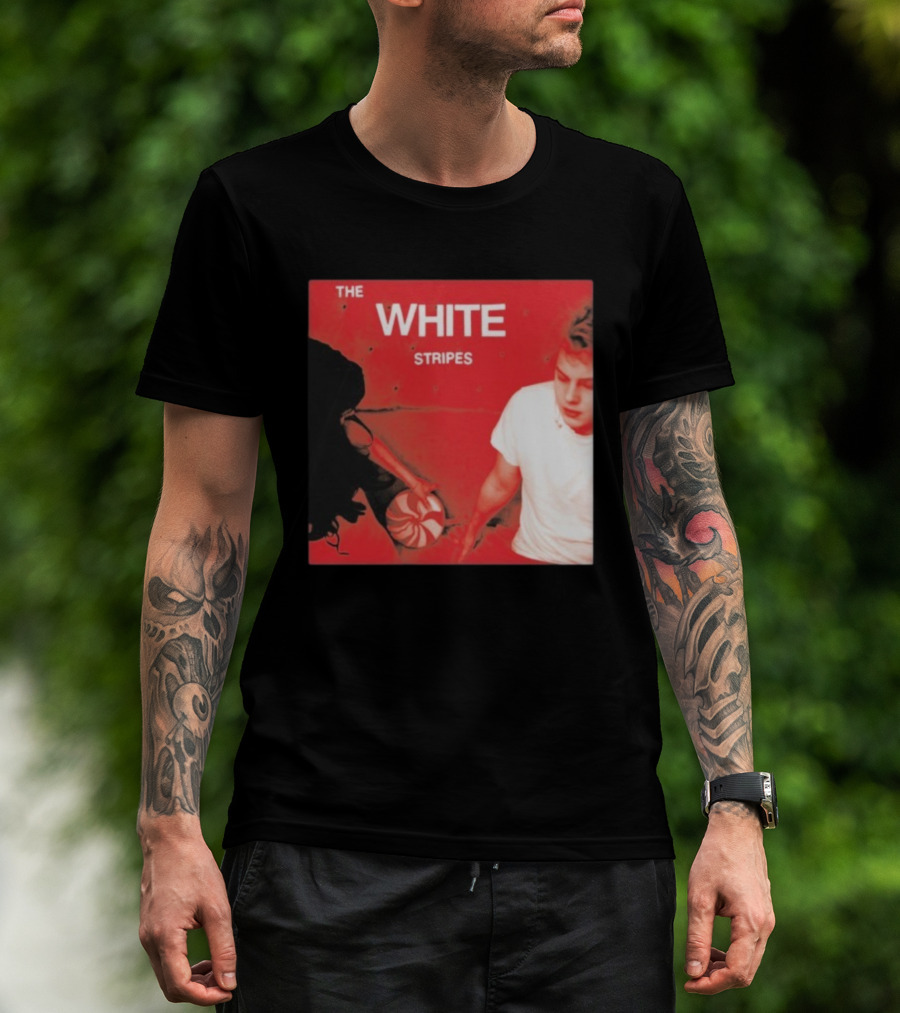 The White Stripes Let's Shake Hands Red And White Spiral Design T-Shirt