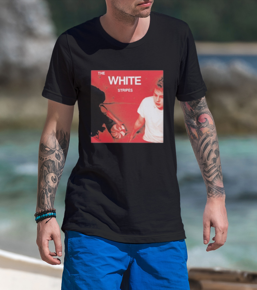 The White Stripes Let's Shake Hands Red And White Spiral Design T-Shirt