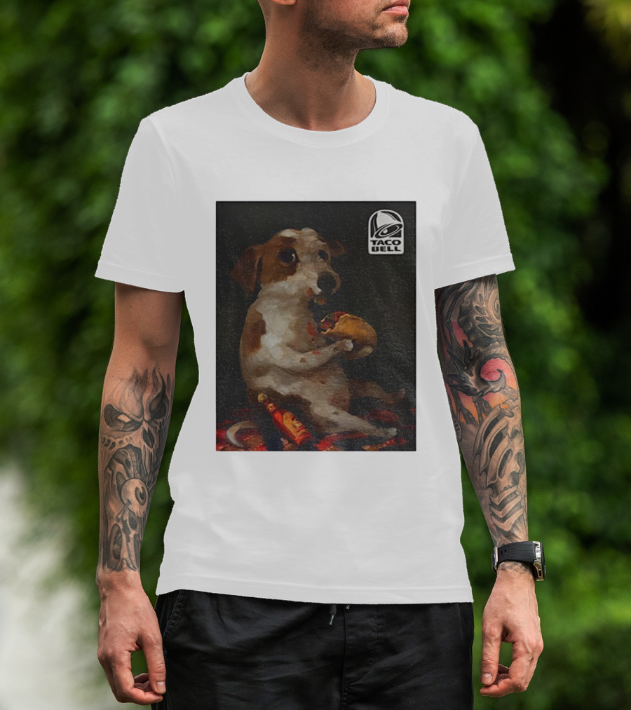 Dog With Taco Bell Burrito And Hot Sauce Funny Meme T-Shirt