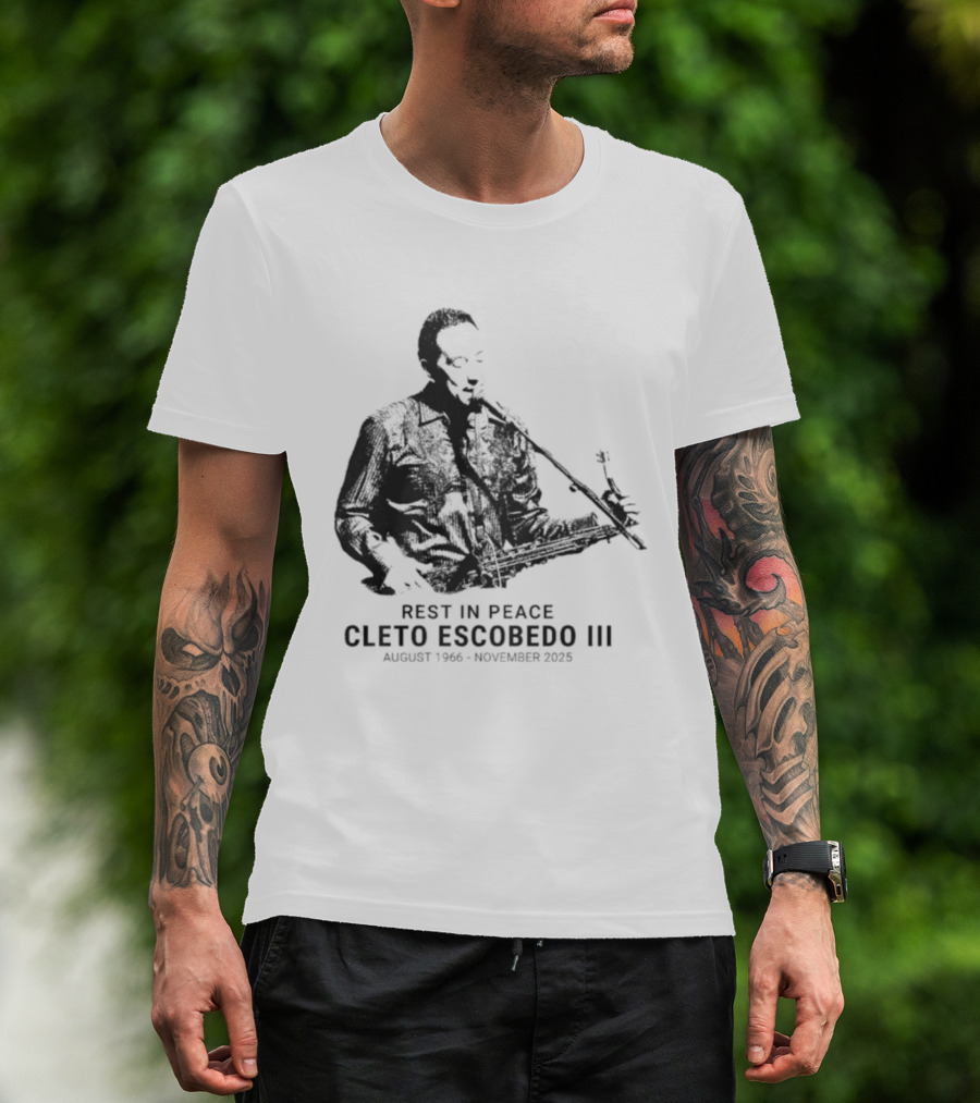 RIP Cleto Escobedo III Rest In Peace August 1964 November 2023 Jimmy Kimmel Live Bandleader T-Shirt