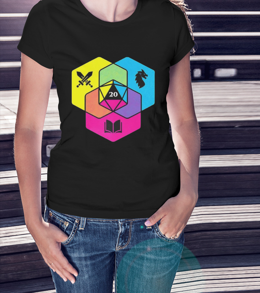 RGB CMYK Venn Diagram 20 Swords Dragon Book Icons Dungeons And Dragons Dice T-Shirt