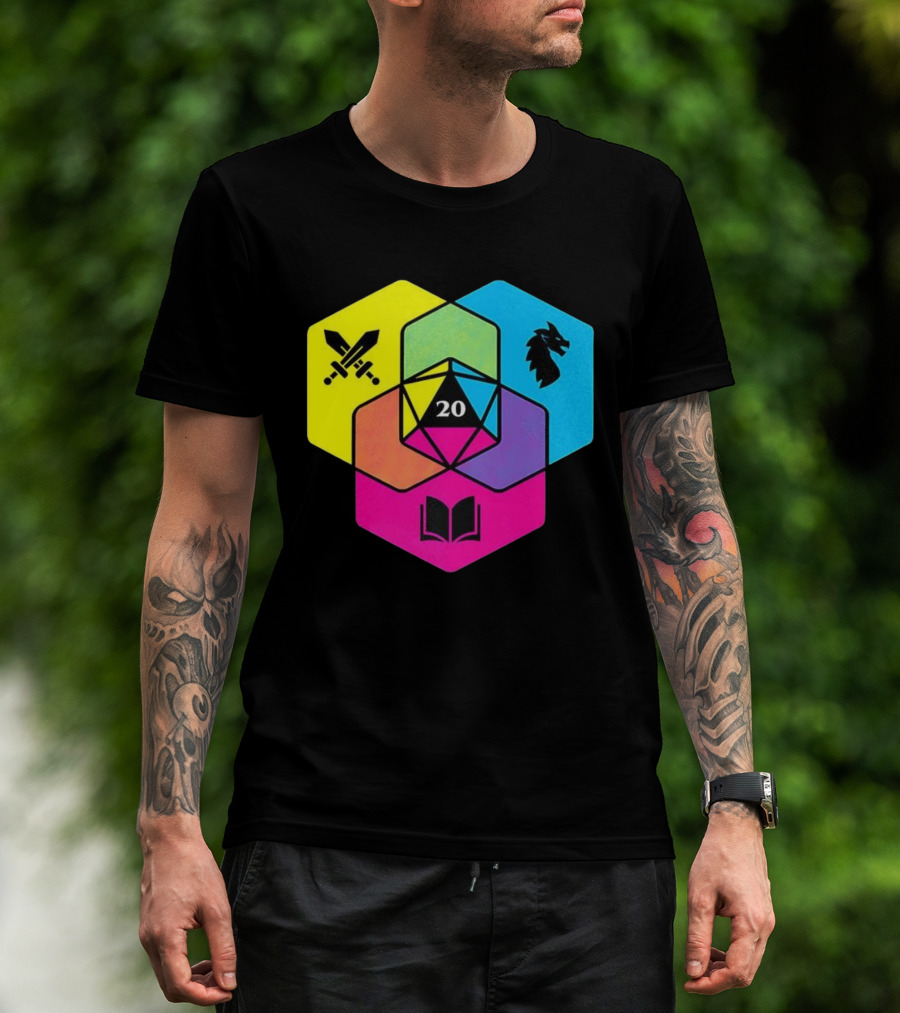 RGB CMYK Venn Diagram 20 Swords Dragon Book Icons Dungeons And Dragons Dice T-Shirt