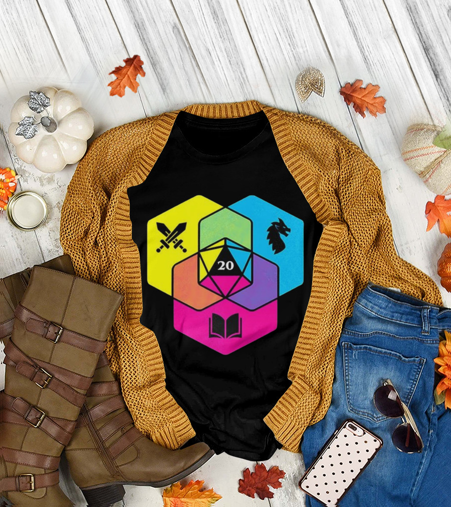 RGB CMYK Venn Diagram 20 Swords Dragon Book Icons Dungeons And Dragons Dice T-Shirt