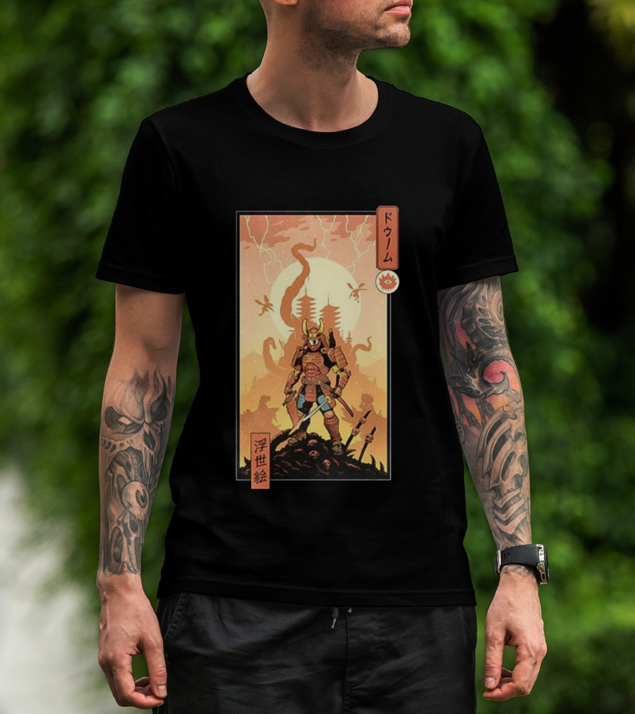 Samurai Doom Ukiyo-E Style Japanese Warrior Demon Battle Art T-Shirt