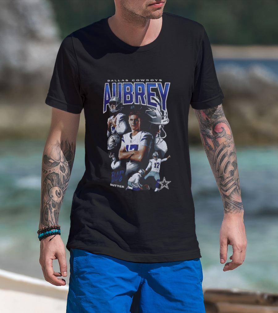 Dallas Cowboys Brandon Aubrey 17 Butter Signature NFL Football T-Shirt