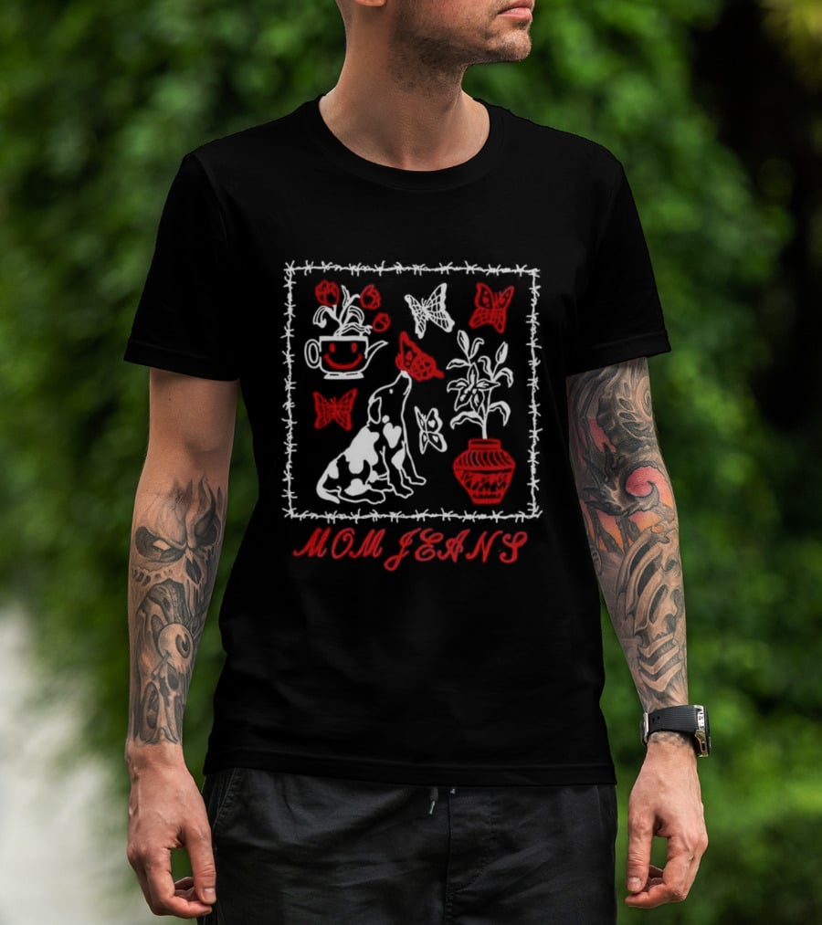 Mom Jeans Puppy Teapot Butterfly T-Shirt