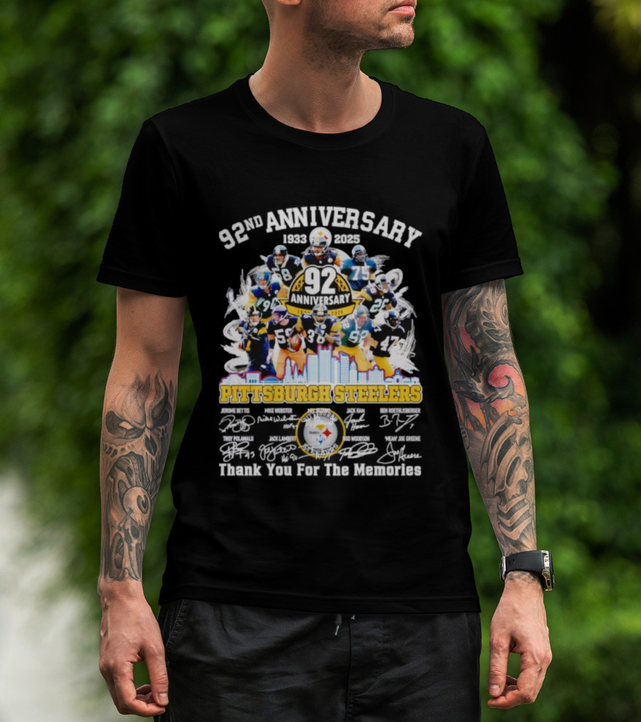 Pittsburgh Steelers 92nd Anniversary 1933-2025 Thank You For The Memories 92 Anniversary 1933-2025 T-Shirt