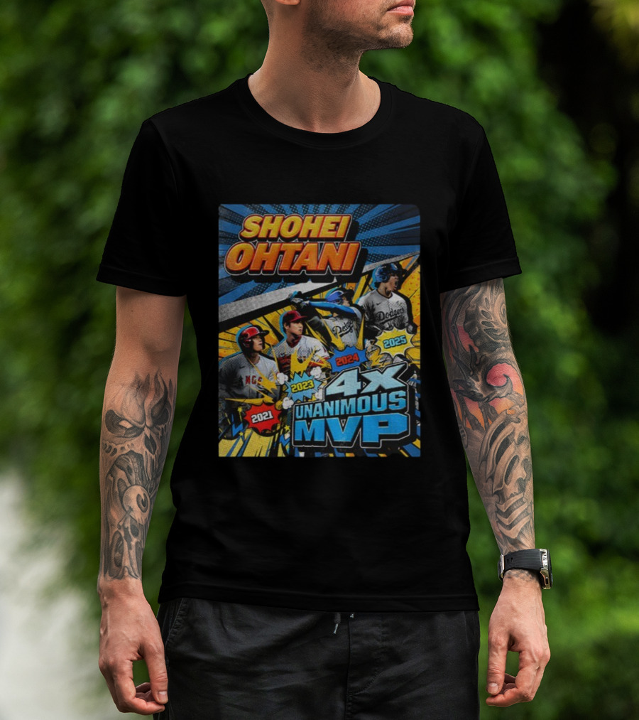 Shohei Ohtani 4X Unanimous MVP 2021 2023 2024 2025 Vintage Dodgers Angels T-Shirt