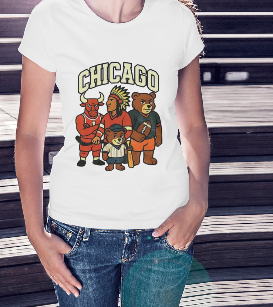 Chicago Bulls Blackhawks Bears Cubs Mascot Mashup T-Shirt