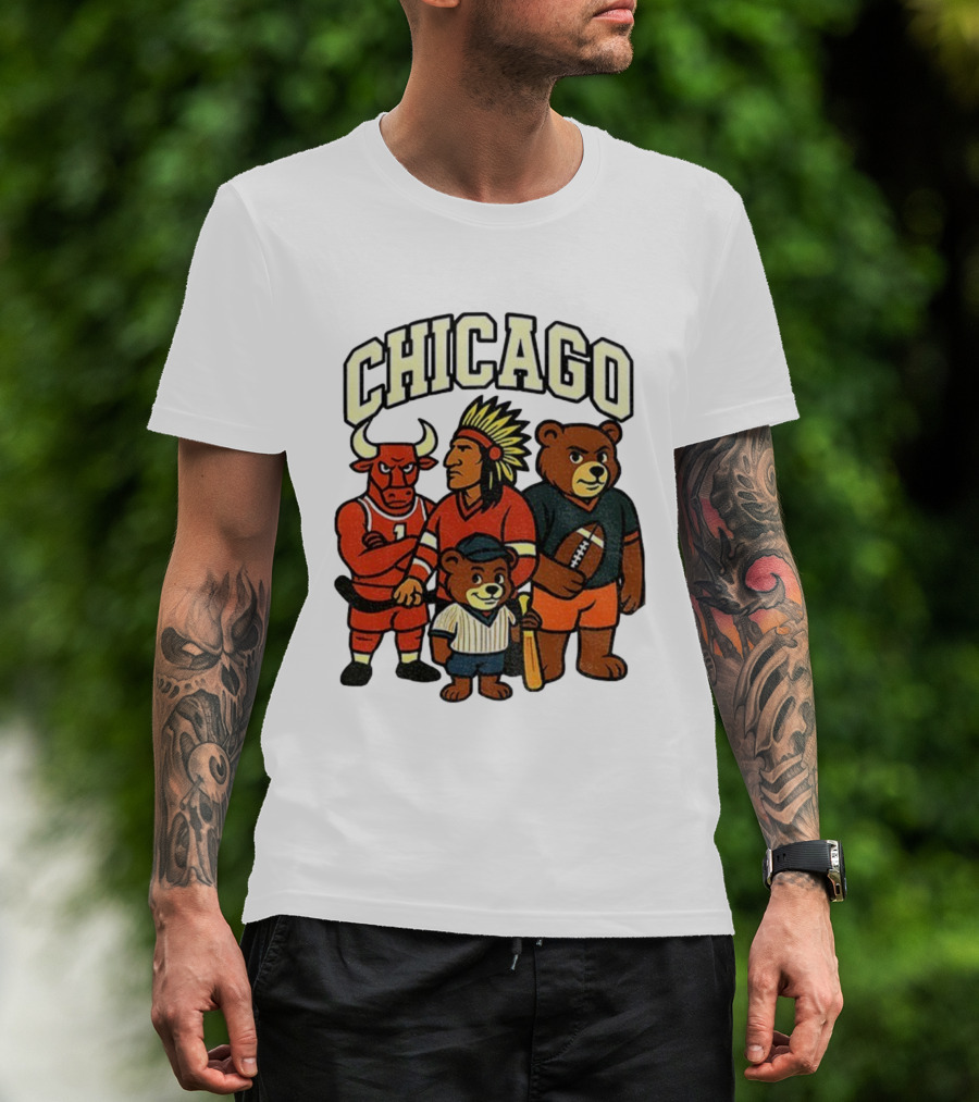 Chicago Bulls Blackhawks Bears Cubs Mascot Mashup T-Shirt