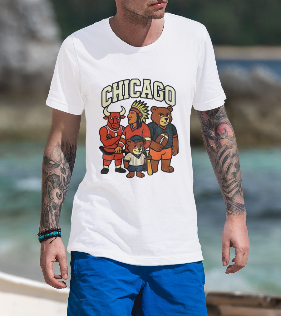 Chicago Bulls Blackhawks Bears Cubs Mascot Mashup T-Shirt