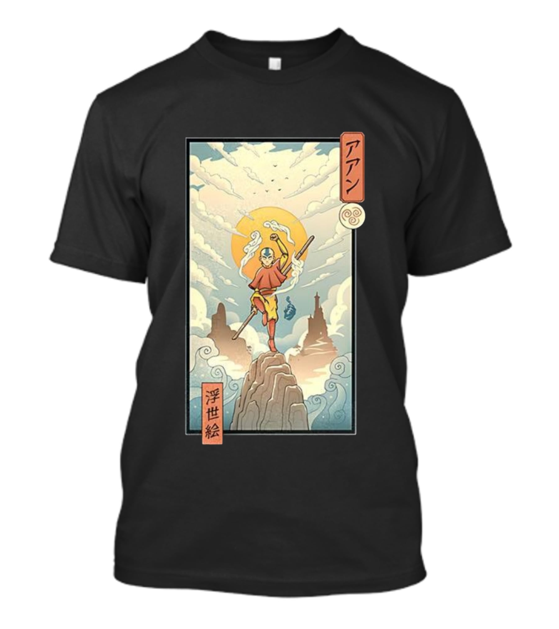 Aang Air Nomad Avatar The Last Airbender Ukiyo-e Style Clouds And Mountains T-Shirt