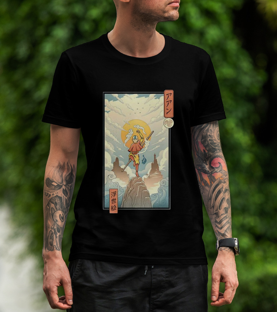 Aang Air Nomad Avatar The Last Airbender Ukiyo-e Style Clouds And Mountains T-Shirt