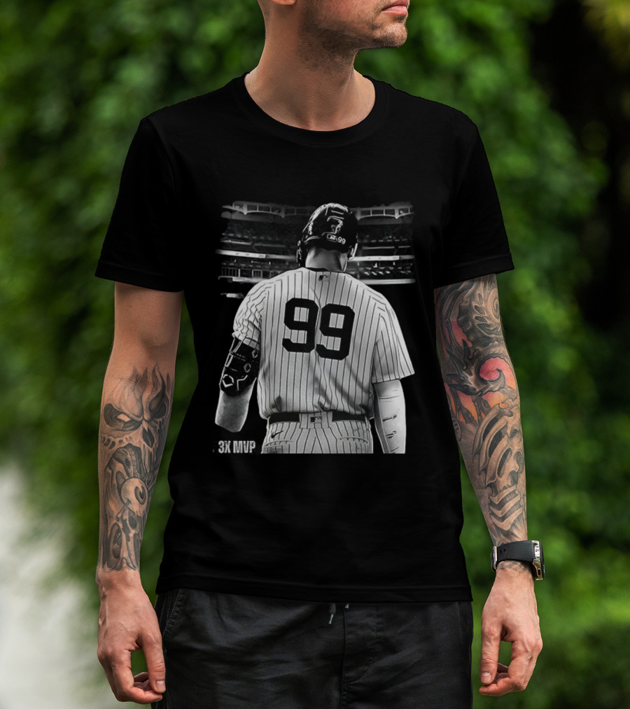 New York Yankees Aaron Judge 99 Baseball Player Back View Behind 3X MVP T-Shirt