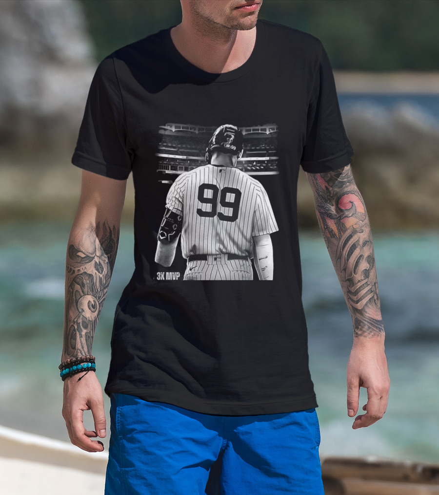 New York Yankees Aaron Judge 99 Baseball Player Back View Behind 3X MVP T-Shirt