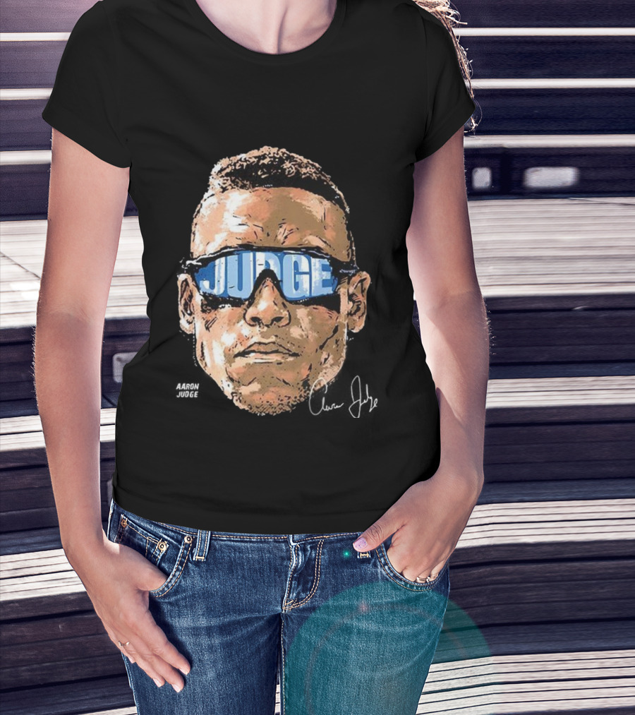 Aaron Judge New York Yankees Baseball Big Head Glasses Judge Signature T-Shirt