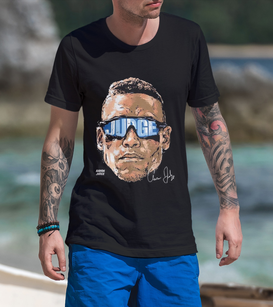 Aaron Judge New York Yankees Baseball Big Head Glasses Judge Signature T-Shirt