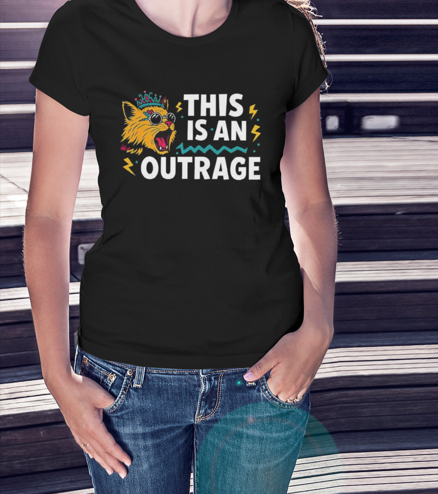 Cat This Is An Outrage Fun Cool Sunglasses Lightning Bolt T-Shirt