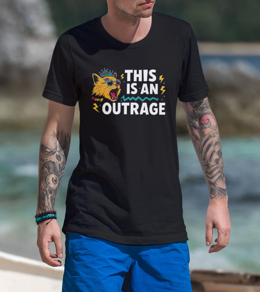 Cat This Is An Outrage Fun Cool Sunglasses Lightning Bolt T-Shirt