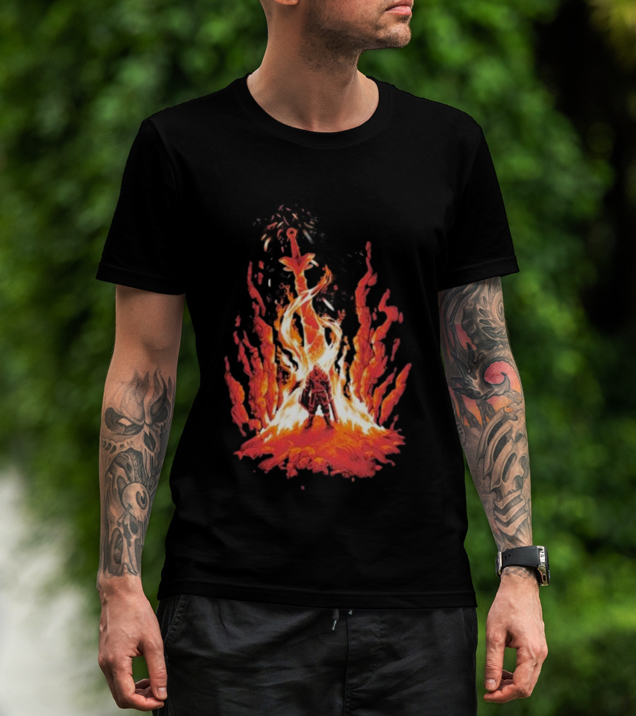 Dark Souls Trial By Fire Warrior Surrounded By Flames Iconic Gaming Imagery T-Shirt