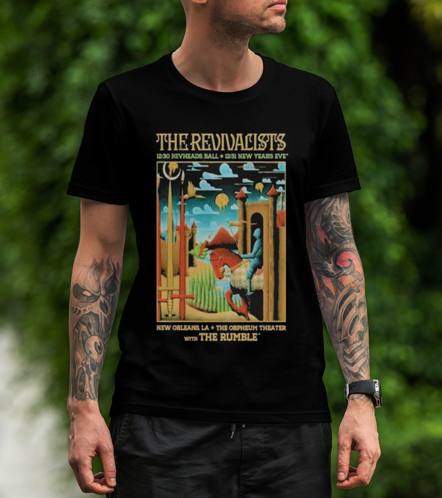 The Revivalists New Orleans Dec 30-31 2025 Orpheum Theater Artwork Medieval Knight Horse Fantasy Landscape T-Shirt