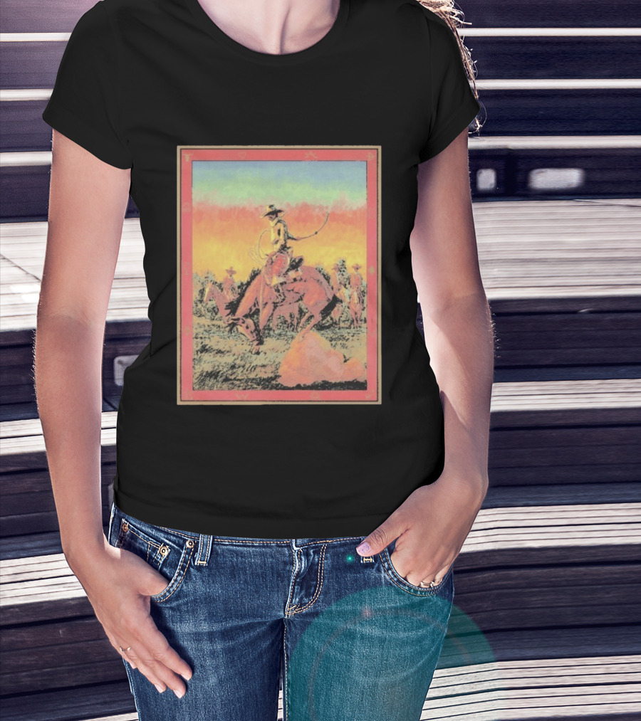 Arizona Cowboy Western Rodeo Sunset Scene Rustic Art T-Shirt
